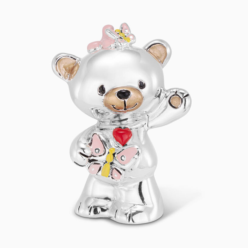 Bear Miniature Silver Plated Pink 