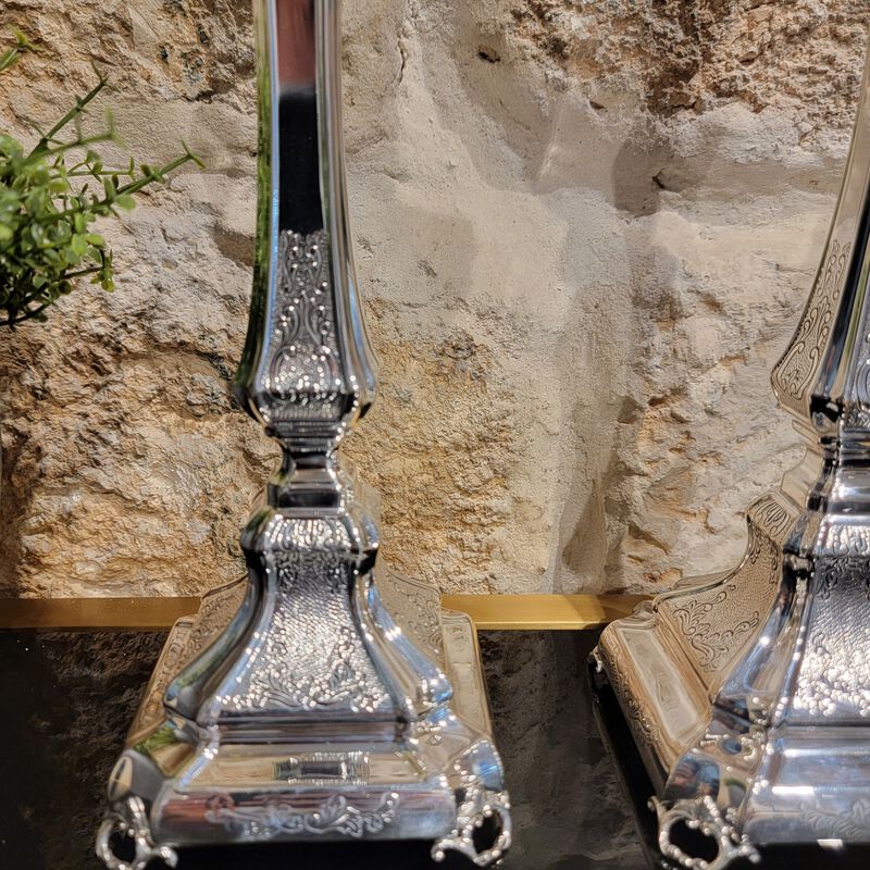 Comino Candlesticks Decorated Silver Large 