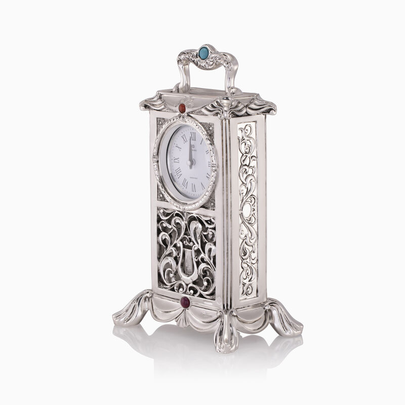 Table Clock with Handle (H.26) Silver-Plated
