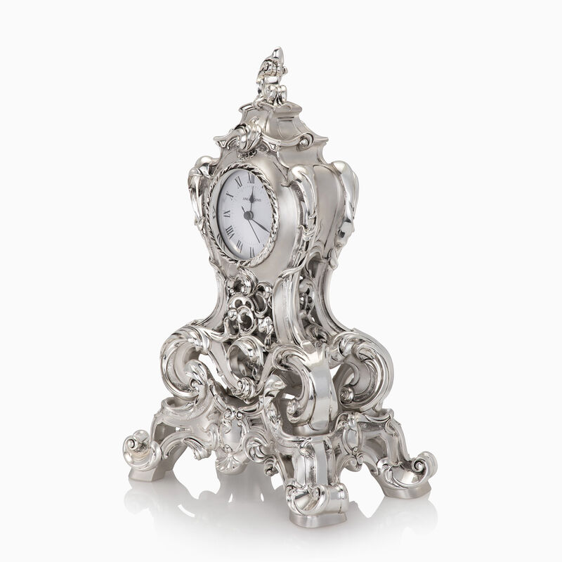 Set Table Clock with Shelf Silver-Plated 