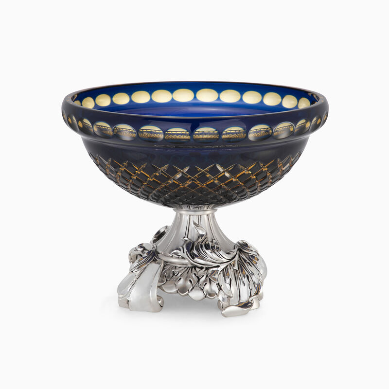 CRYSTAL BOWL GOLD BLUE 30X25 