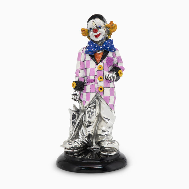 Clown with Umbrella and Base Silver-Plated 