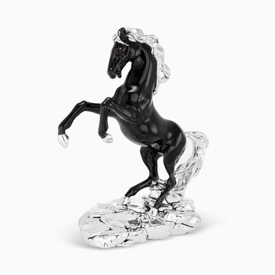 Black Horse Miniature On Silver Plated Rocks 
