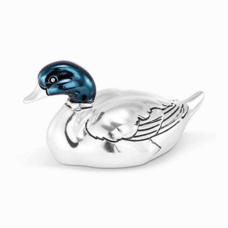 Duck Miniature With Black Head Silver Plated 