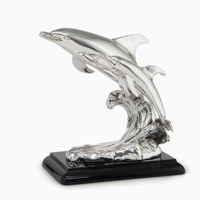 Dolphin with Pup and Base Silver-Plated 