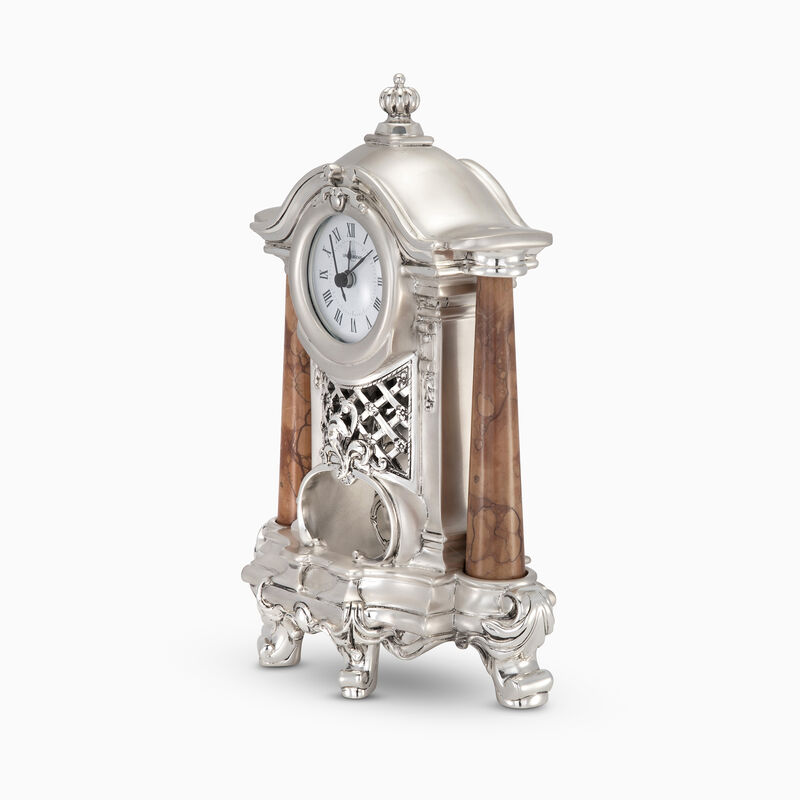 Baroque Red Table Clock (H.29.5) Silver-Plated 