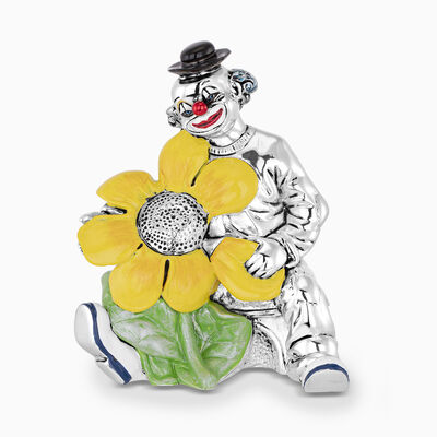 Clown With Sunflower Silver Plated 