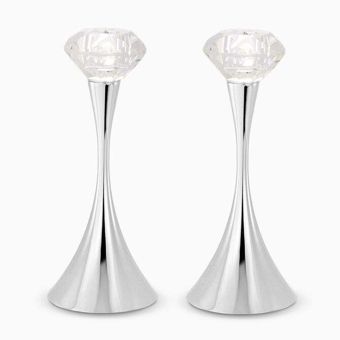 Crystal Candlesticks Silver Plated 