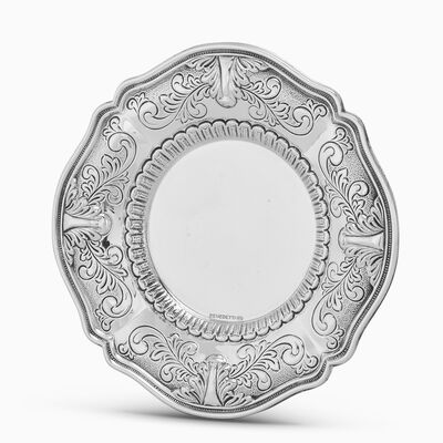 Gona Decorated Kiddush Plate - Medium Silver 