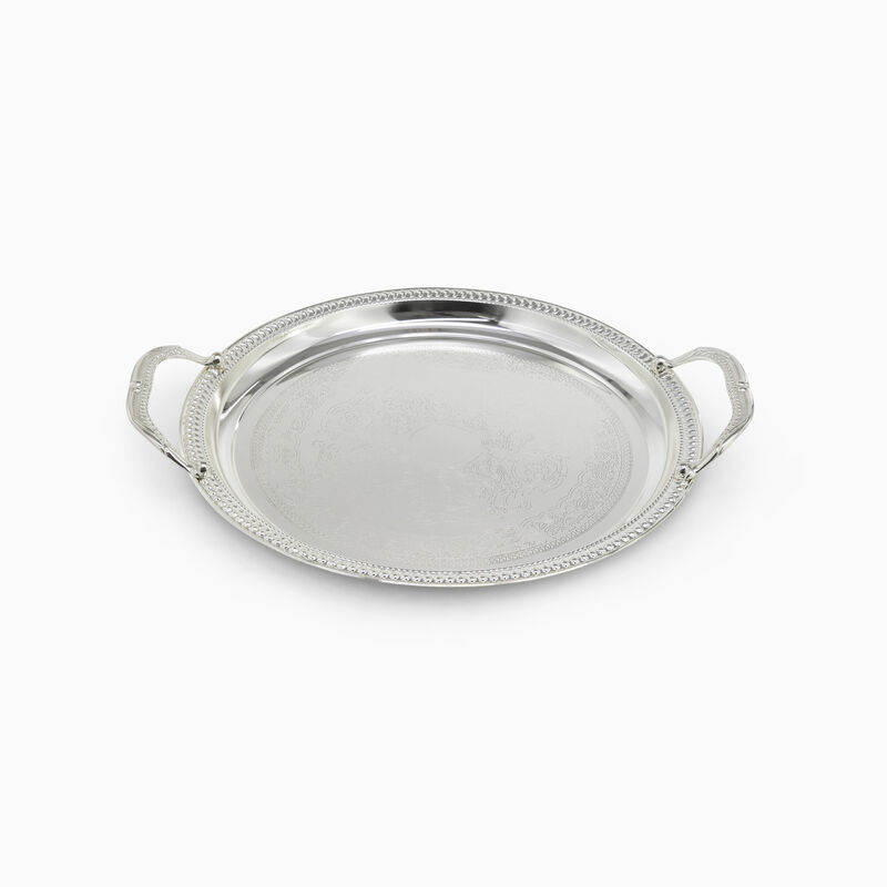 TRAY ROUND ORNAMENTED PLATED 