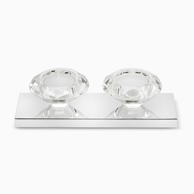Crystal Candle Holders On A Silver Plated Tray 
