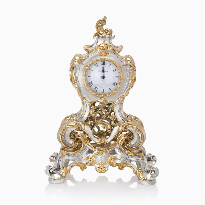 Set Silver-Plated Table Clock with Gold Shelf 