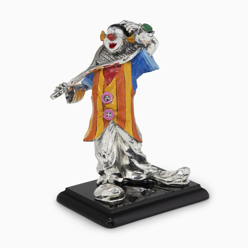 Clown with Racket and Base Silver-Plated 