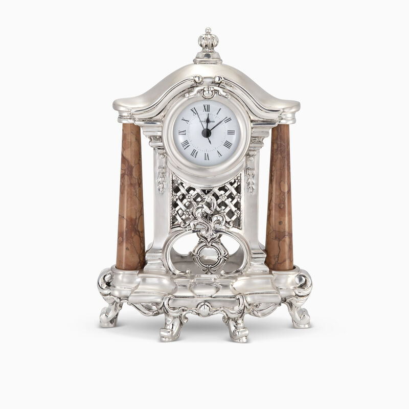 Baroque Red Table Clock (H.29.5) Silver-Plated 
