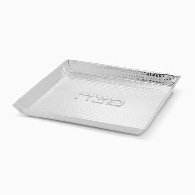 Square Matzah Plate Engraved Matzah Silver Plated 