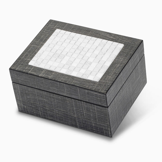 Tea Box Jerusalem Small Grey Mosaic Wood & Silver