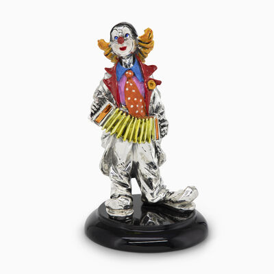 Clown with Accordion and Base Silver-Plated 