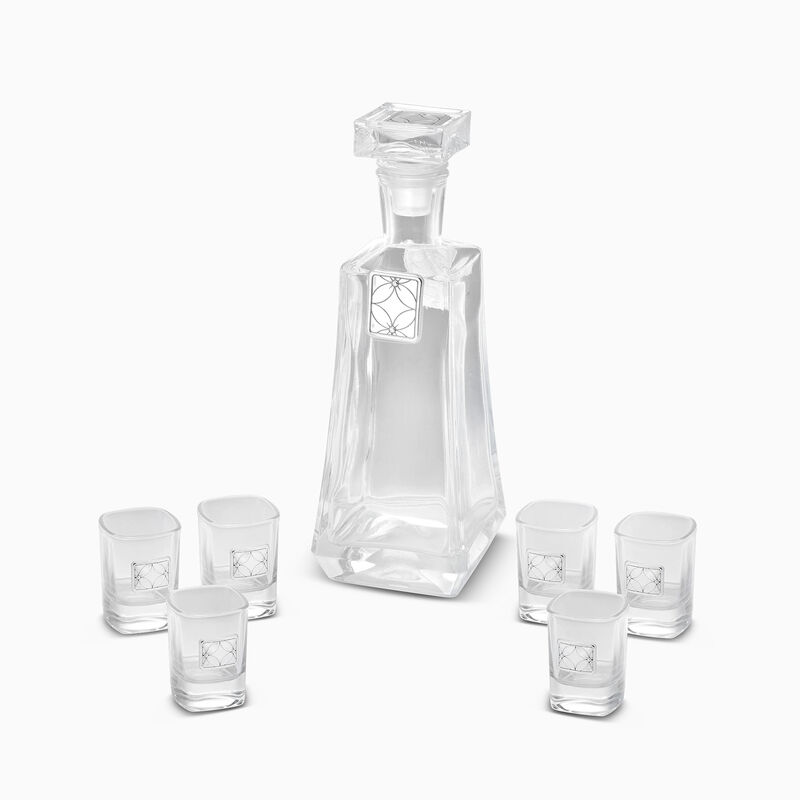 Square Liquor Set Bottle With 6 Cups Silver Plated