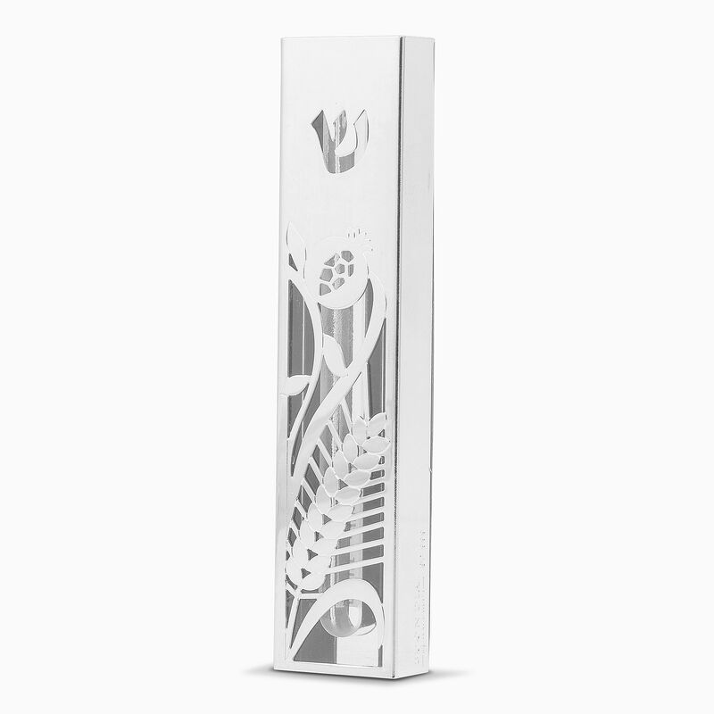 Seven Species Mezuzah Wood & Silver Plated 