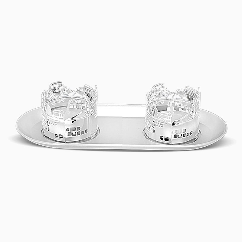 Jerusalem Sky Line Candle Holders Silver Plated 