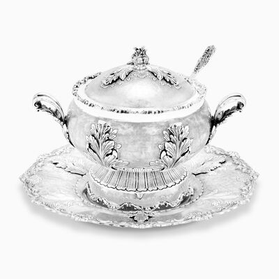 BOBO BARON HONEY DISH WITH PLATE - LARGE STERLING 