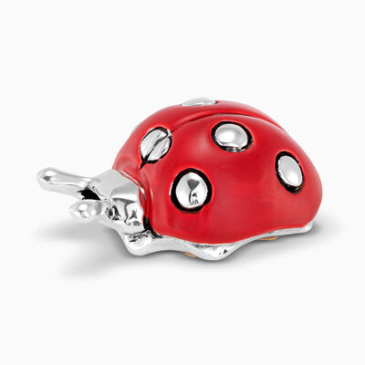 Beetle Miniature With Red Dots Silver Plated 