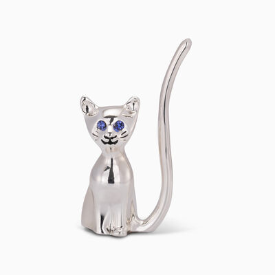 Cat Ring Holder Crystal Eyes Silver Plated 