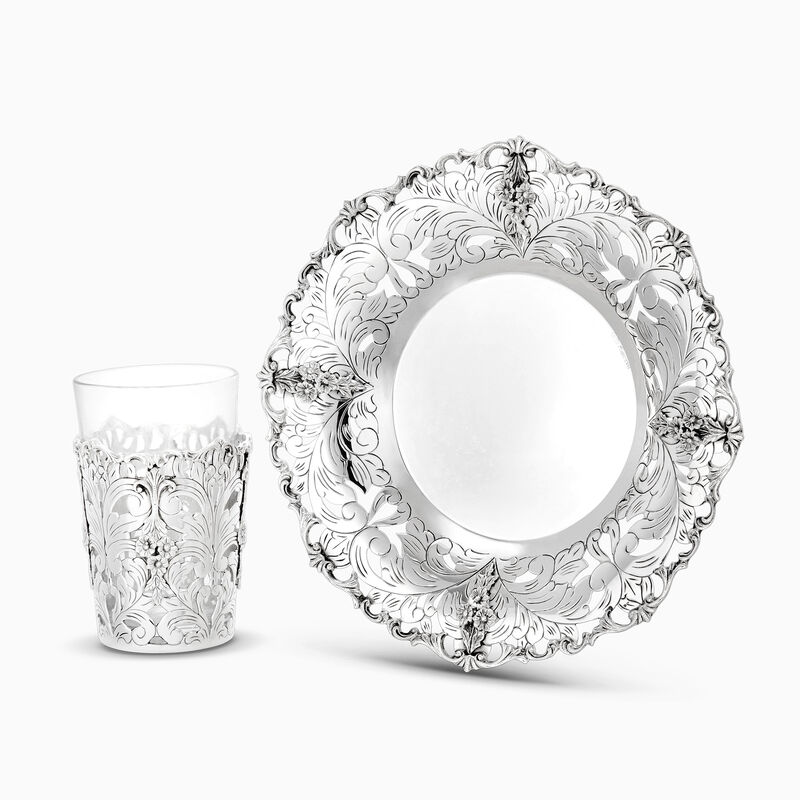 Chen Traforo Kiddush Set Crystal Sterling Silver 