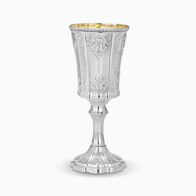 COBALT KIDDUSH CUP WITH STEM DECORATED STERLING SI