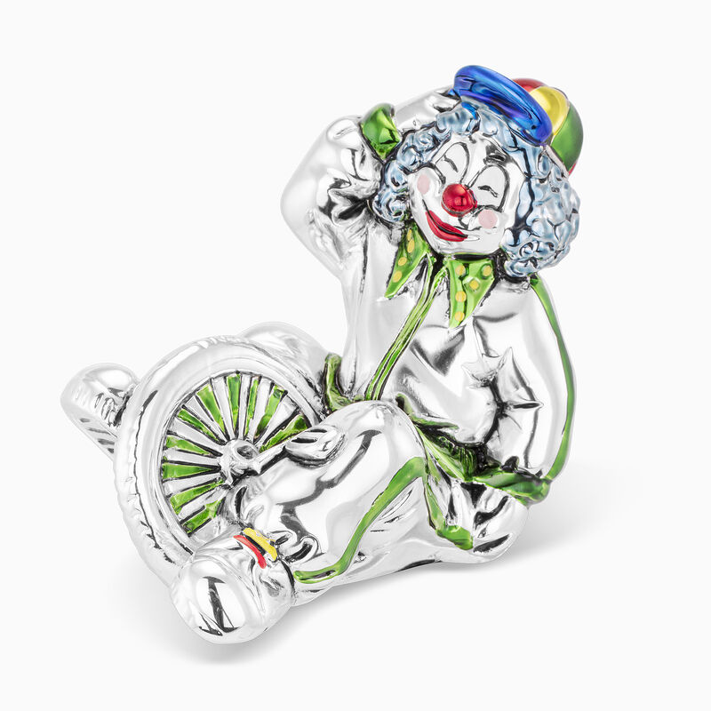 Clown Riding A Unicycle Silver Plated 