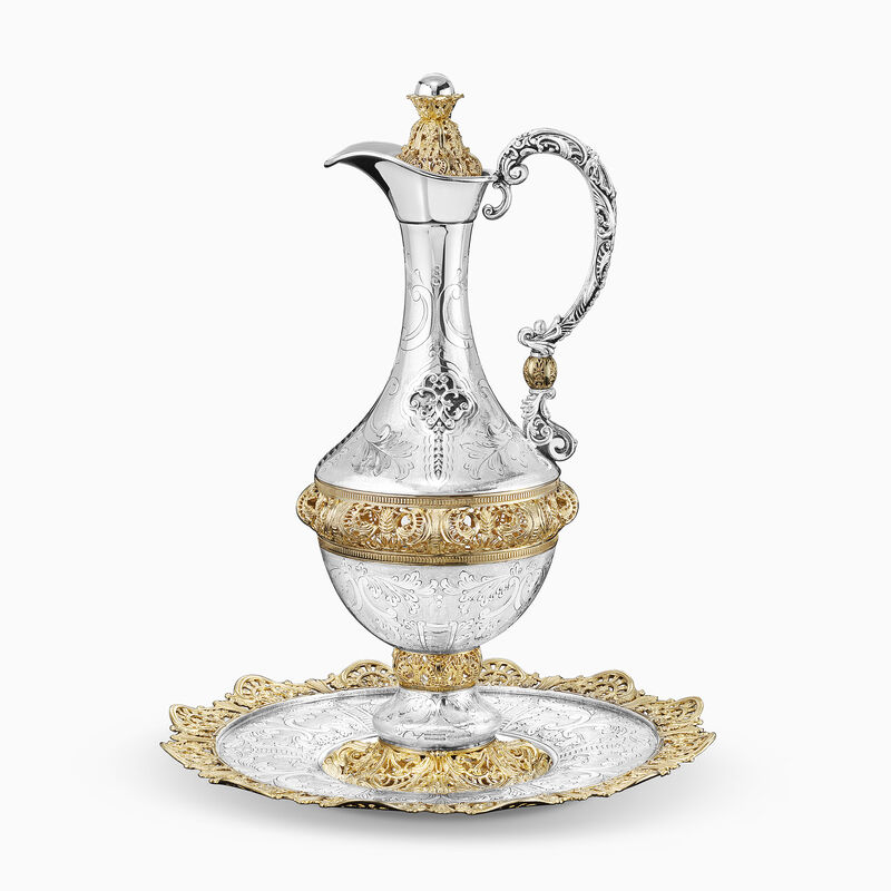 Malchut Wine Bottle With Tray Sterling Silver
