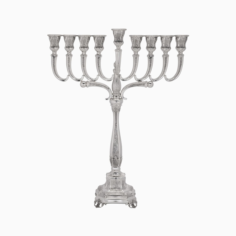 Bakio Arms Decorated Menorah Sterling Silver