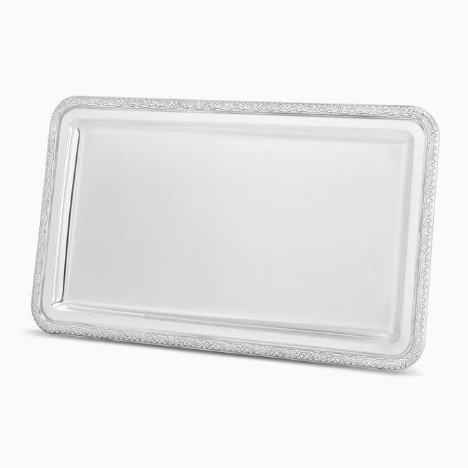 Rectangle Bordear Silver Plated Tray Silver Plated