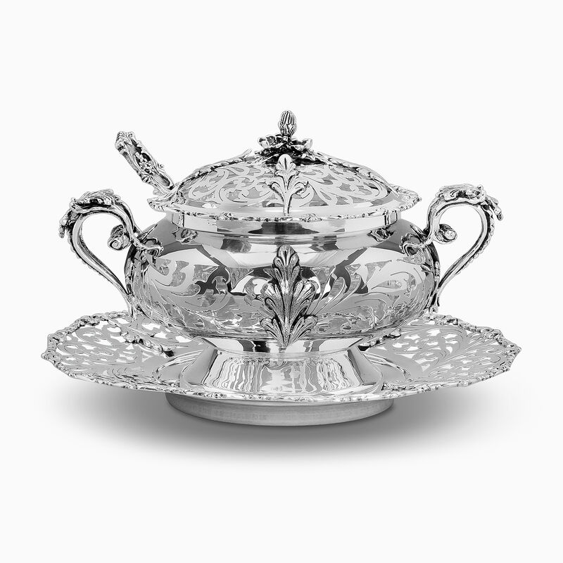 Traforo Honey Dish With Plate Sterling Silver
