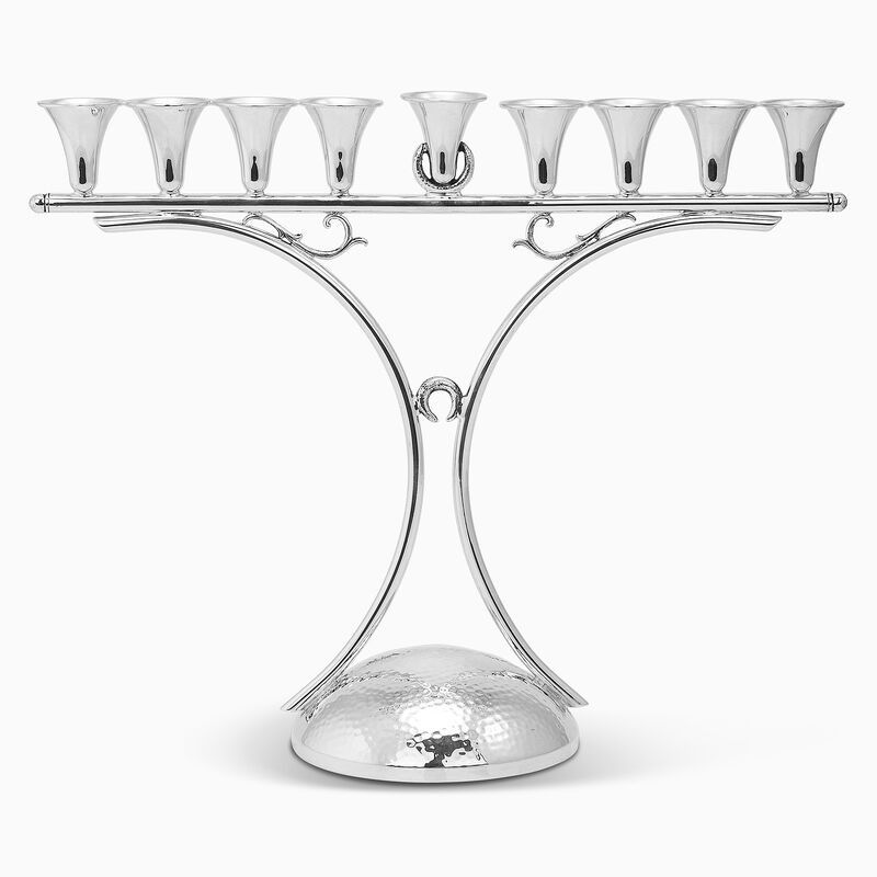 Menorah Hammered And Jeweled Silver Plated 