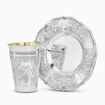 MARTELL KIDDUSH CUP AND PLATE SET STERLING SILVER 