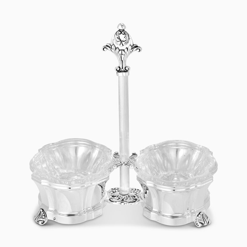 Cobalt Double Salt Cellar Smooth Sterling Silver 