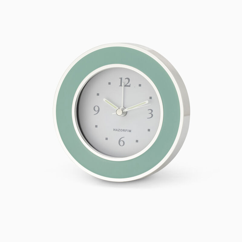 Green and Silver Enamel Round Clock Silver-Plated