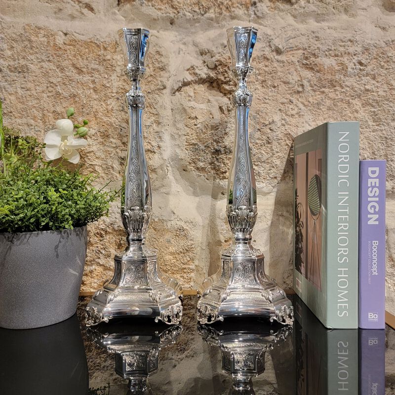 Bakio Candlesticks Decorated Sterling Silver Large