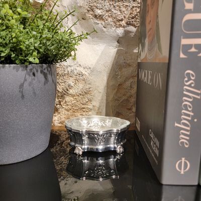 Cobalt Salt Cellar Decorated Sterling Silver 