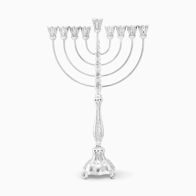 Bell Decorated Menorah Small Sterling Silver 