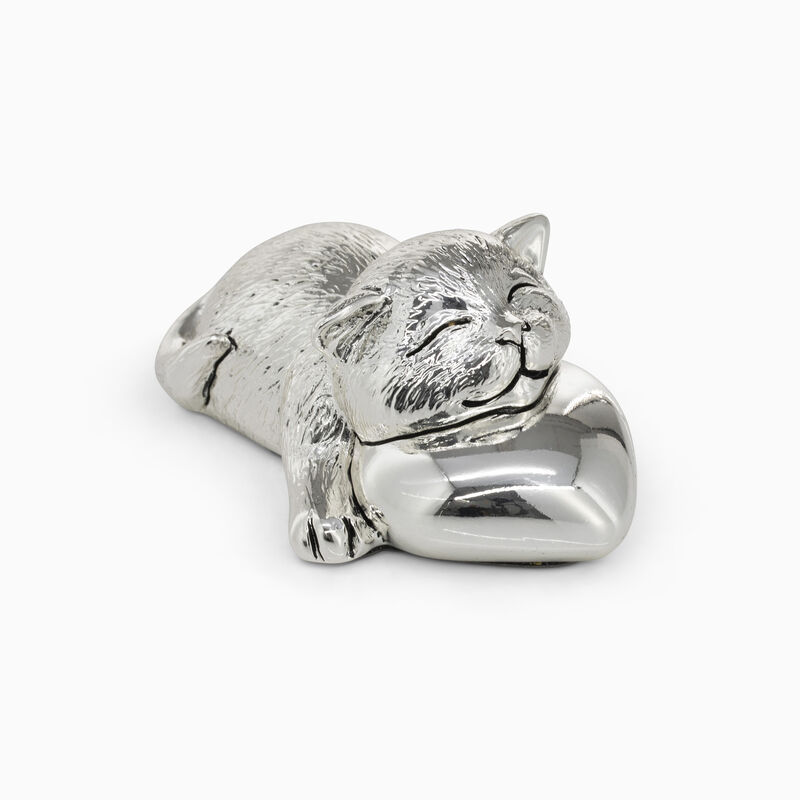 CAT W/PILLOW SILVER PLATED 