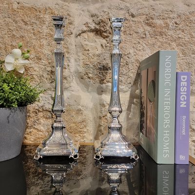 Comino Candlesticks Decorated Silver Large 
