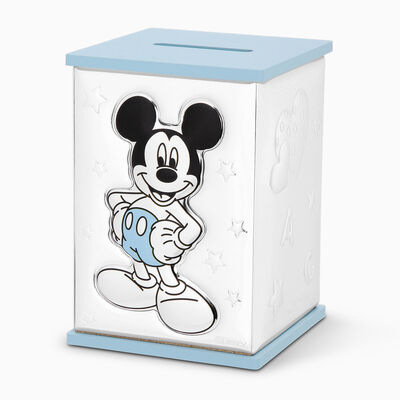 Mickey Mouse Money Saving Box Silver Plated Blue 