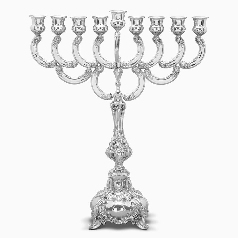 Man Menorah With Ben Yehuda Base Large Silver 