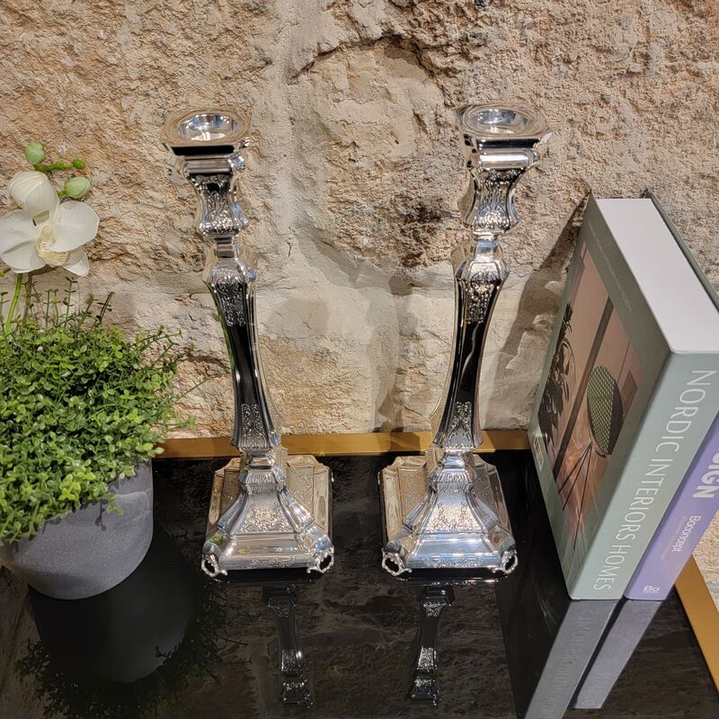 Comino Candlesticks Decorated Silver Large 