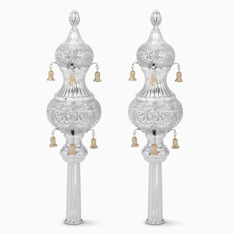 Lions Rimonim Golden Bells Sterling Silver 