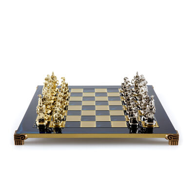 Blue Medieval Knights Chessboard Silver-Plated 