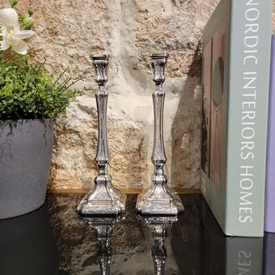 Comino Candlesticks Decorated Silver Small 