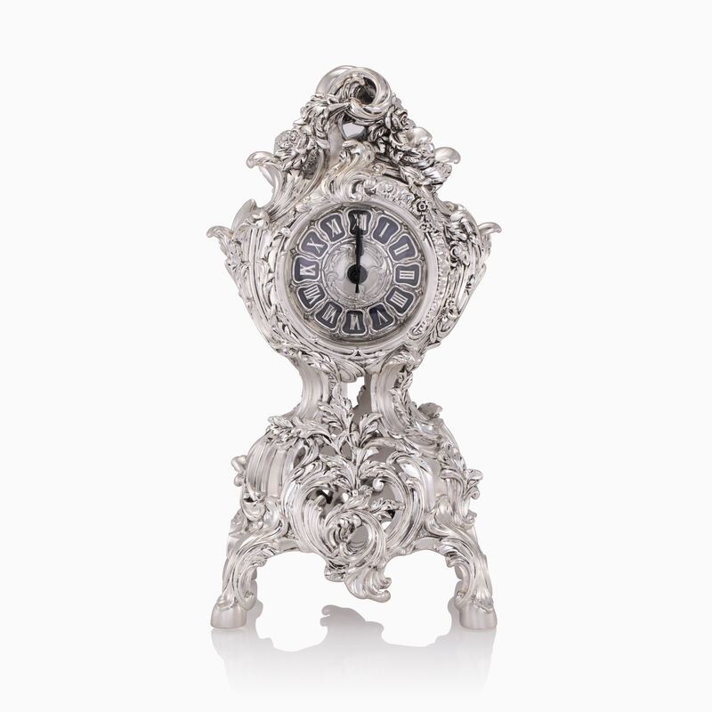 Baroque Blue Table Clock (H.35) Silver-Plated 